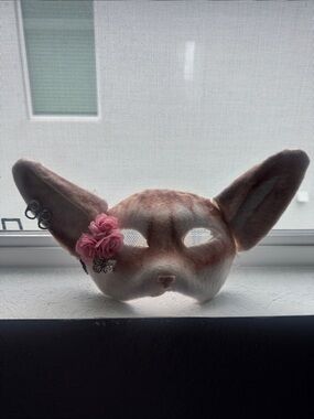 Handmade therian Felt Mask with Pink Flower